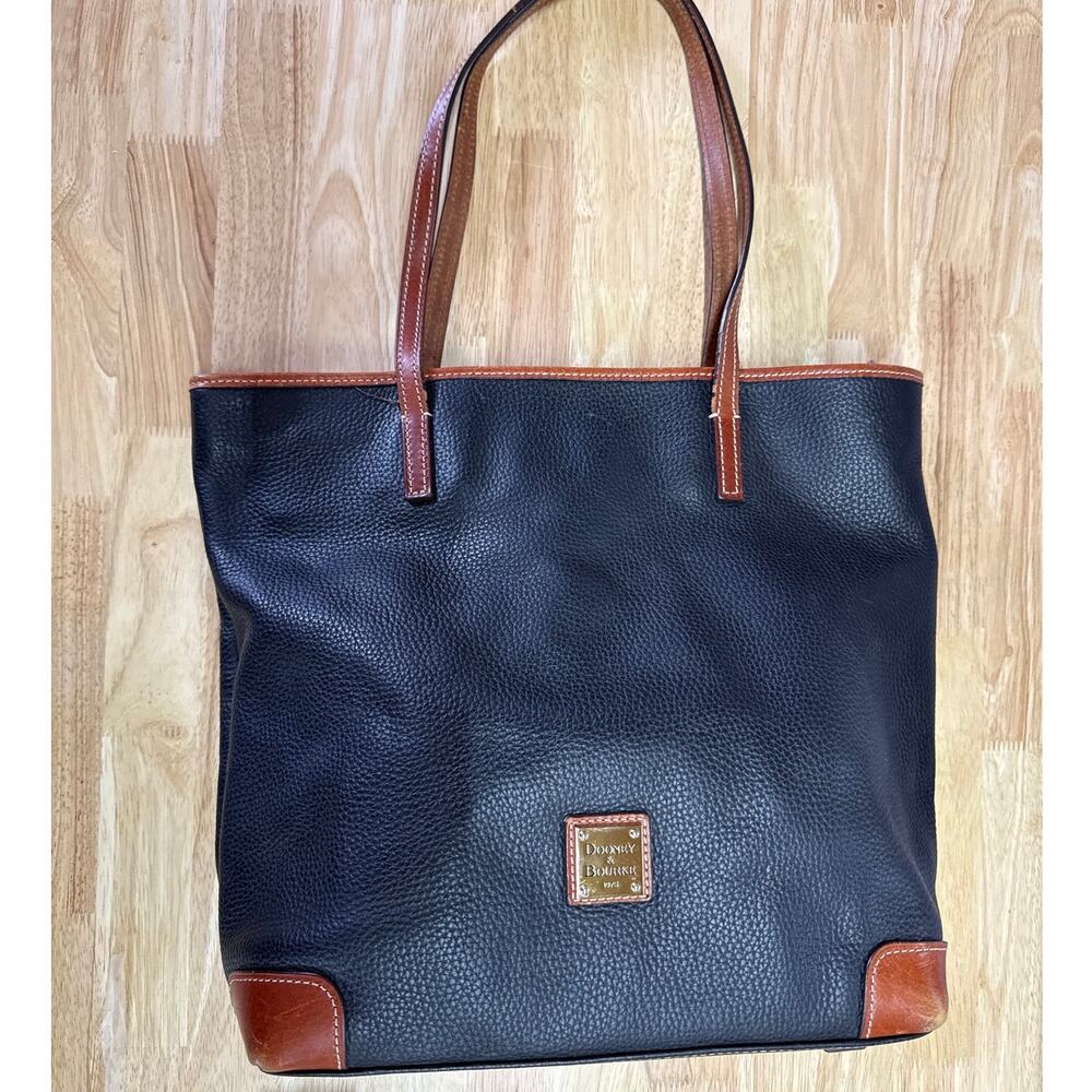 Dooney & Bourke Black Pebbled Leather Tote with Chestnut Trim - Picture 1 of 7